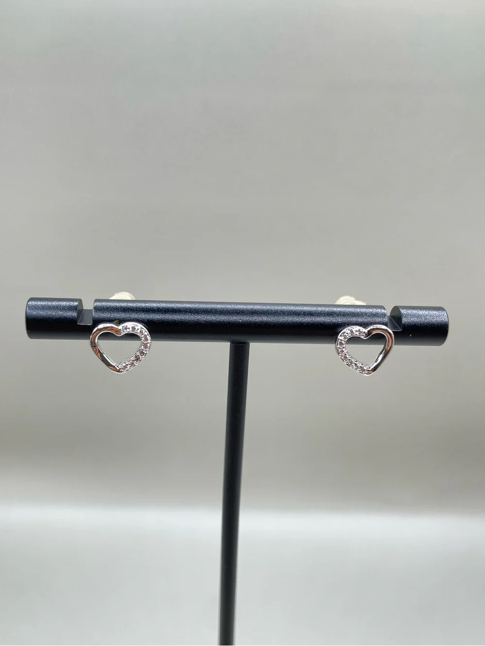 Silver CZ Open Heart Earrings